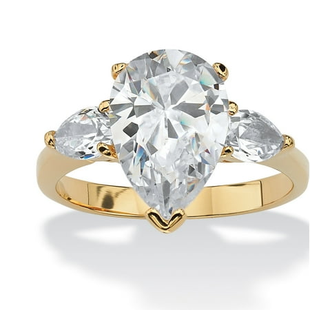 Pear Cut Cubic Zirconia Stones - 4.89 TCW Pear-Cut Cubic Zirconia Three-Stone Bridal Engagement Ring 18k Gold-Plated
