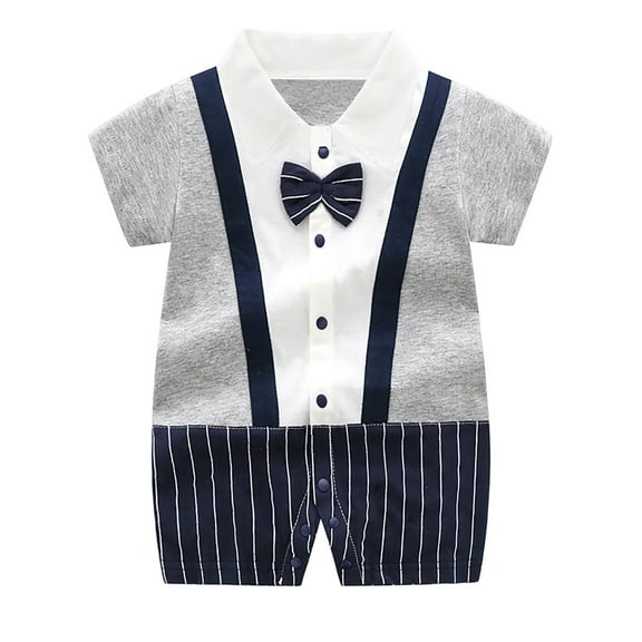 ZACPNCV Infant Newborn Baby Boys Gentleman Suit Bowtie Romper Color Block Short Sleeve Outfids Jumpsuit Clothes Baby Bodysuits Dark Gray 3-6 Months