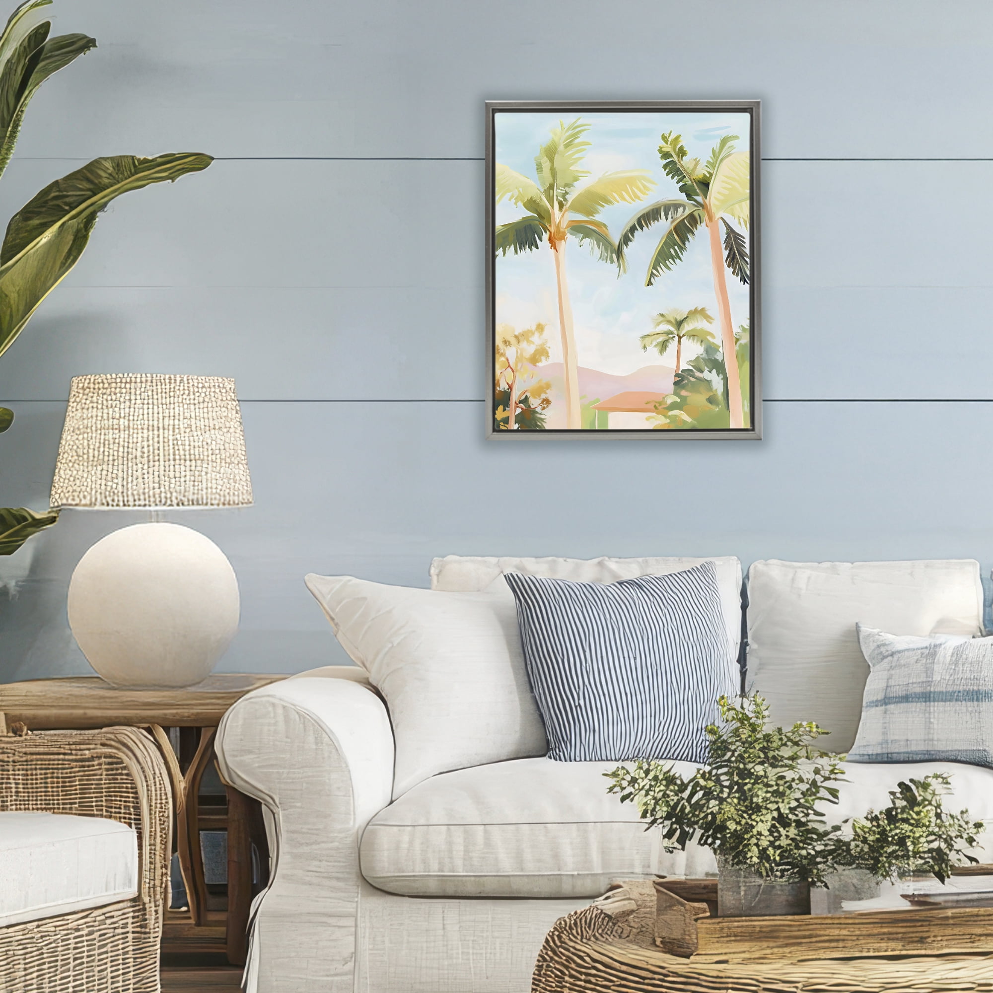 Stupell Industries Rising Above Tropical Palms Gray Framed Floater Canvas Wall Art, design by The Prints Vibe
