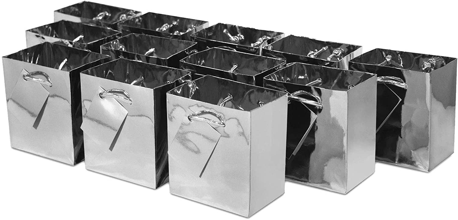 Silver Gift Bags 12 Pack Extra Small Silver Foil Gift Bags with