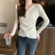 thumbnail image 2 of Surplice Sweater for Women Pullovers Ribbed Knit V-Neck Long Sleeve Button Side Plain Jumper Teen-girl Fall Winter Basic Outfit, 2 of 5