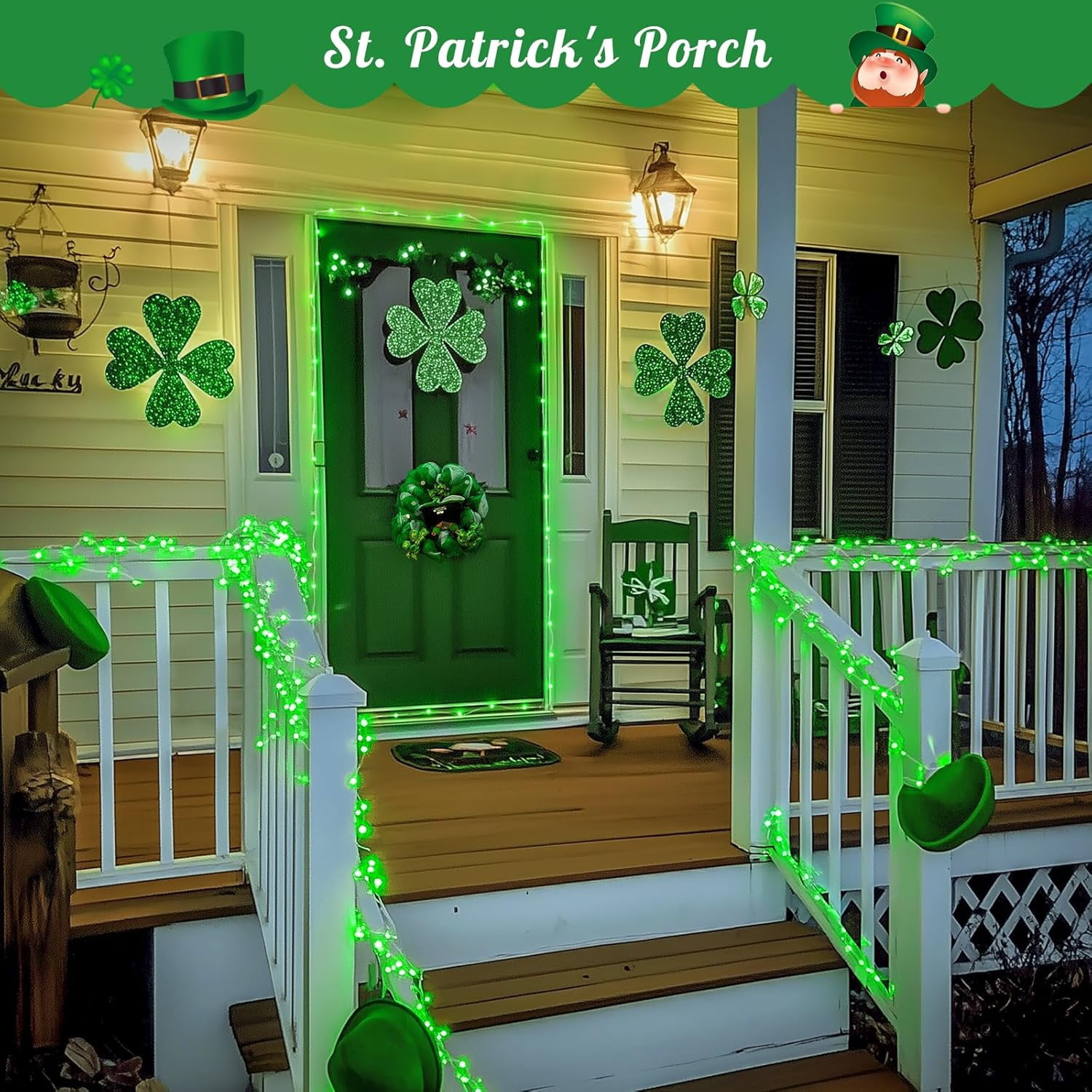 2 Pack Green Solar Fairy Lights, Each 33ft 100 LED Green Solar Lights Outdoor, Waterproof St Patricks Day String Lights for Outside Patio Garden Party Tree Decorations