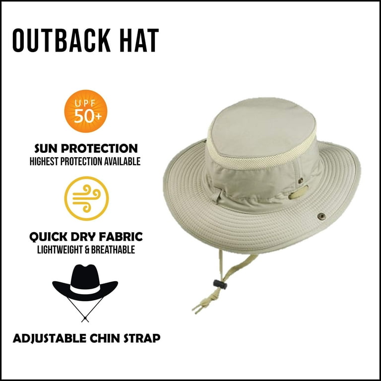 Glacier Outdoor Outback Hat Unisex Full Brim UV Protection Quick Dry Adjustable Chin Strap Khaki XL