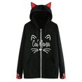 thumbnail image 2 of Abrigo de manga larga informal suelto con cremallera y capucha con estampado de gato para mujer Fridja  BV0+363, 2 of 3
