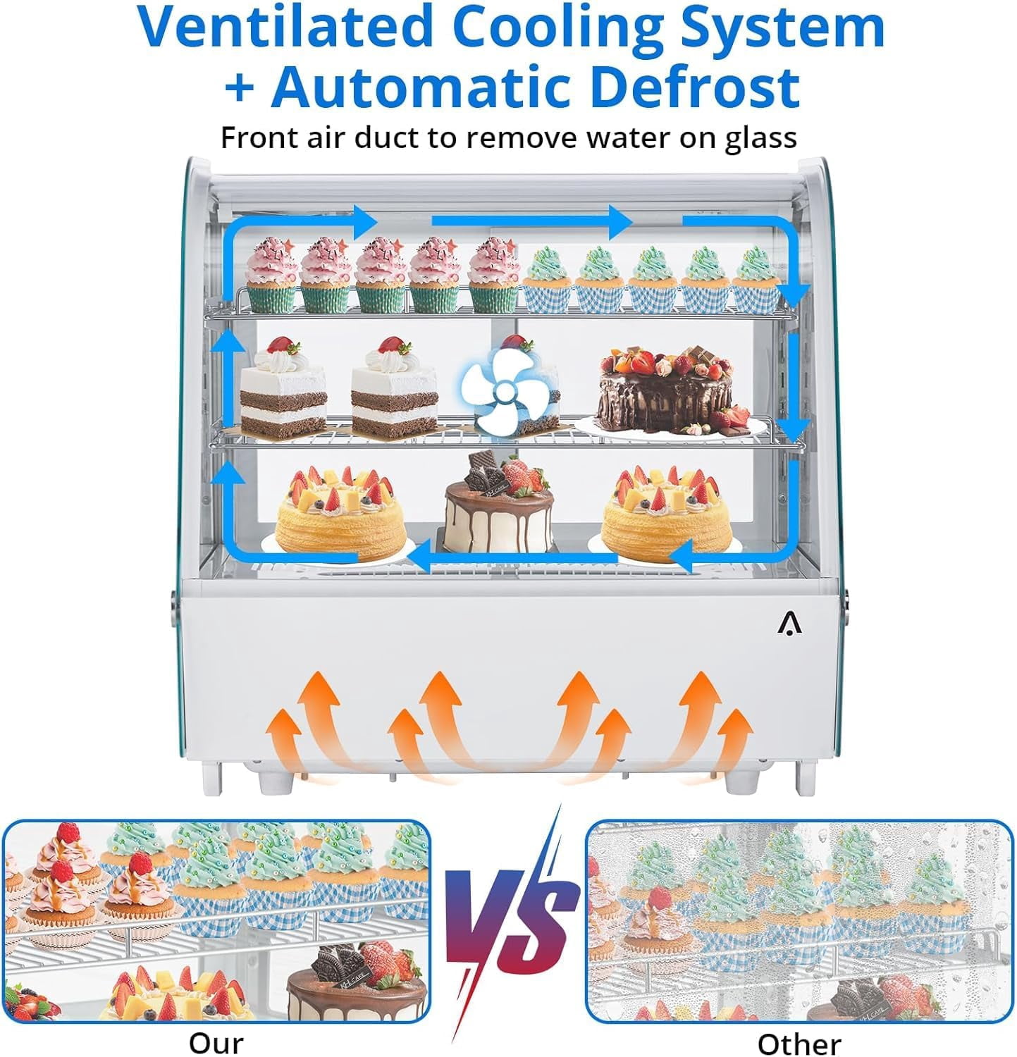 IdealHouse Commercial Refrigerator Display Case, 4.2 Cu.Ft. Refrigerated Display Case, Cake Fridge Countertop Pastry Display with Rear Sliding Door, LED Light, Adjustable Shelves