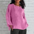 thumbnail image 3 of Otntypg Oversized Linen Shirts for Women Long Sleeve Plus Size Tops Gauze Split Side Casual Dressy Blouses Lightweight Crew Neck Loose Cotton Tunic Tops Hot Pink M, 3 of 7