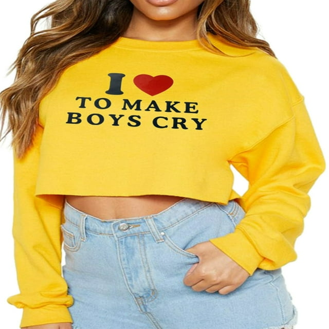 Sweatshirts Courts pour Femmes Imprimé Lettre Cœur Col Rond Pullovers