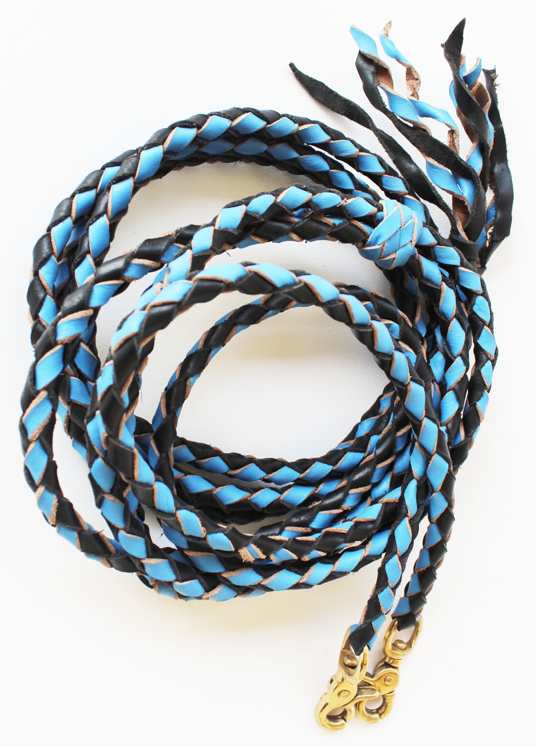 Horse Western Round Braided Leather Roper Split Reins Brass 66Split