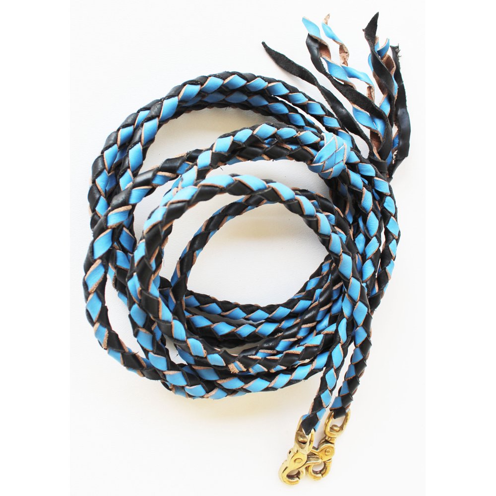 Horse Western Round Braided Leather Roper Split Reins Brass 66Split