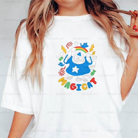 Colorful Magicat Funny Cat Magician Parody Graphic Design Unisex T-Shirt, up to size 5XL-TS WHITE