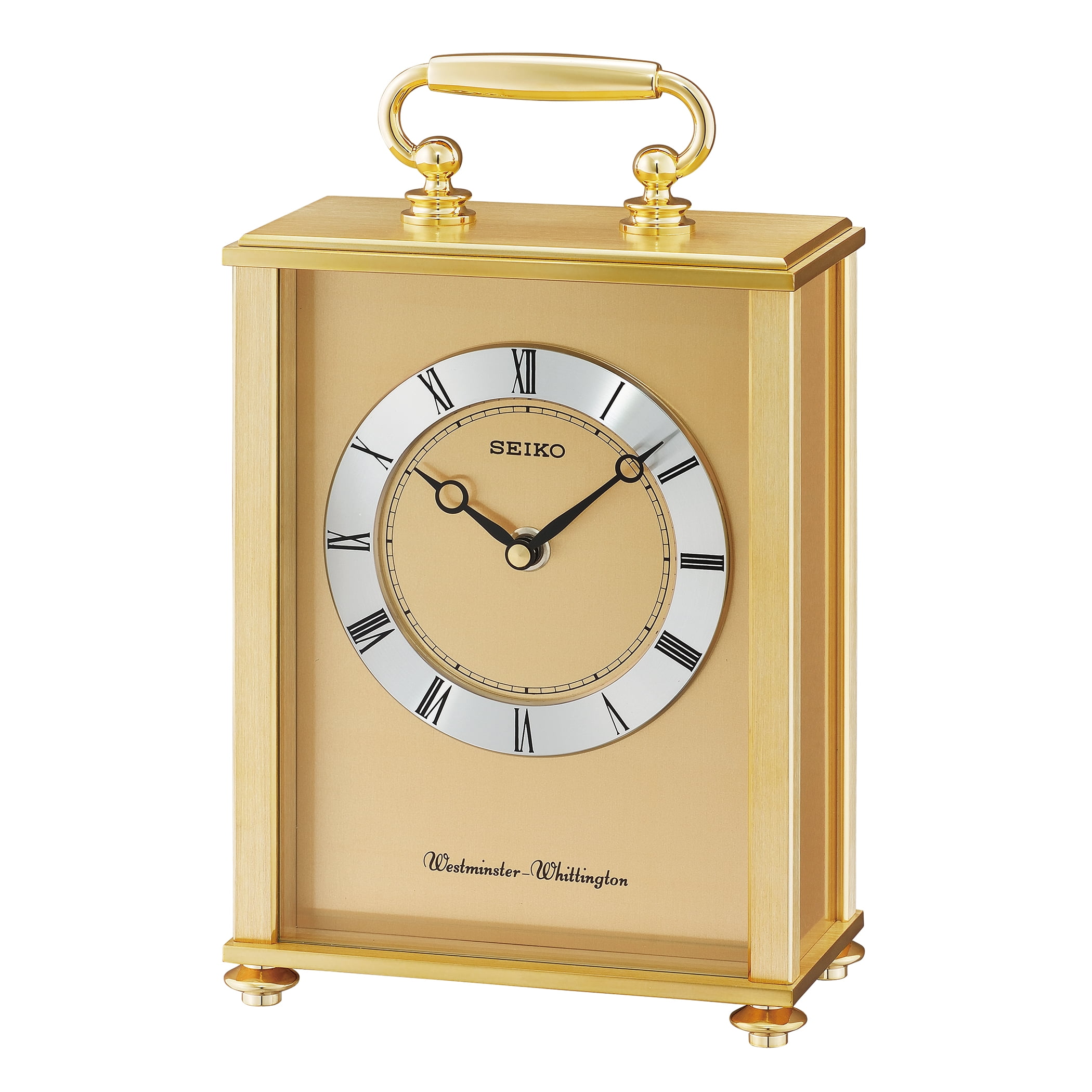 Free Shipp New Seiko Desk and Table Alarm Carriage Clock Gold-Tone Metal Case 