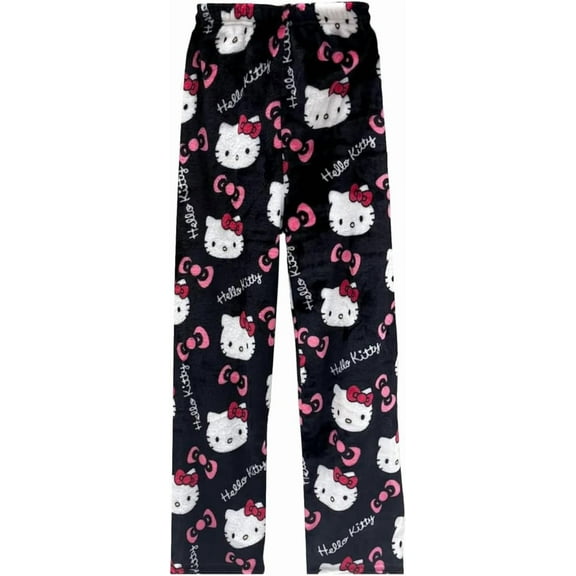 HelloKitty Anime Pajamas Pants Women Cartoon Family Christmas Halloween Pajama Pants Kawaii Flannel Pajama Pants Black and Pink