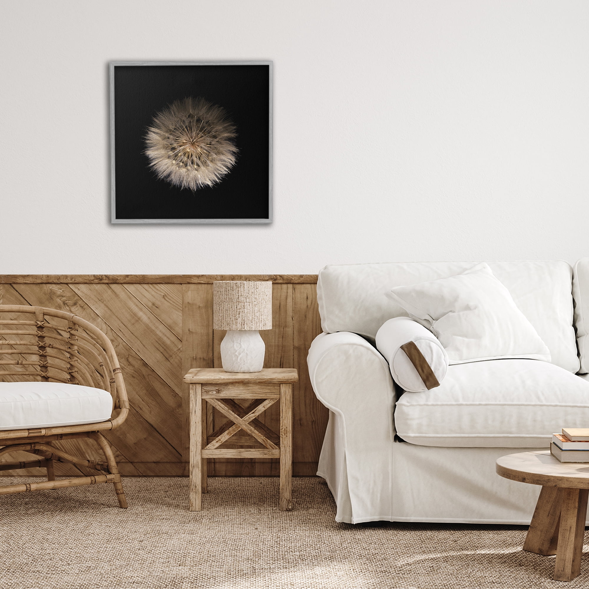 Stupell Industries Wispy Dandelion on Black Gray Framed Giclee Art, design by Beth Adoette