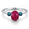 thumbnail image 3 of Gem Stone King 14K White Gold Red Ruby and Blue Diamond Engagement Ring for Women | 1.80 Cttw | Oval 8X6MM | Gemstone July Birthstone | Size 8, 3 of 6