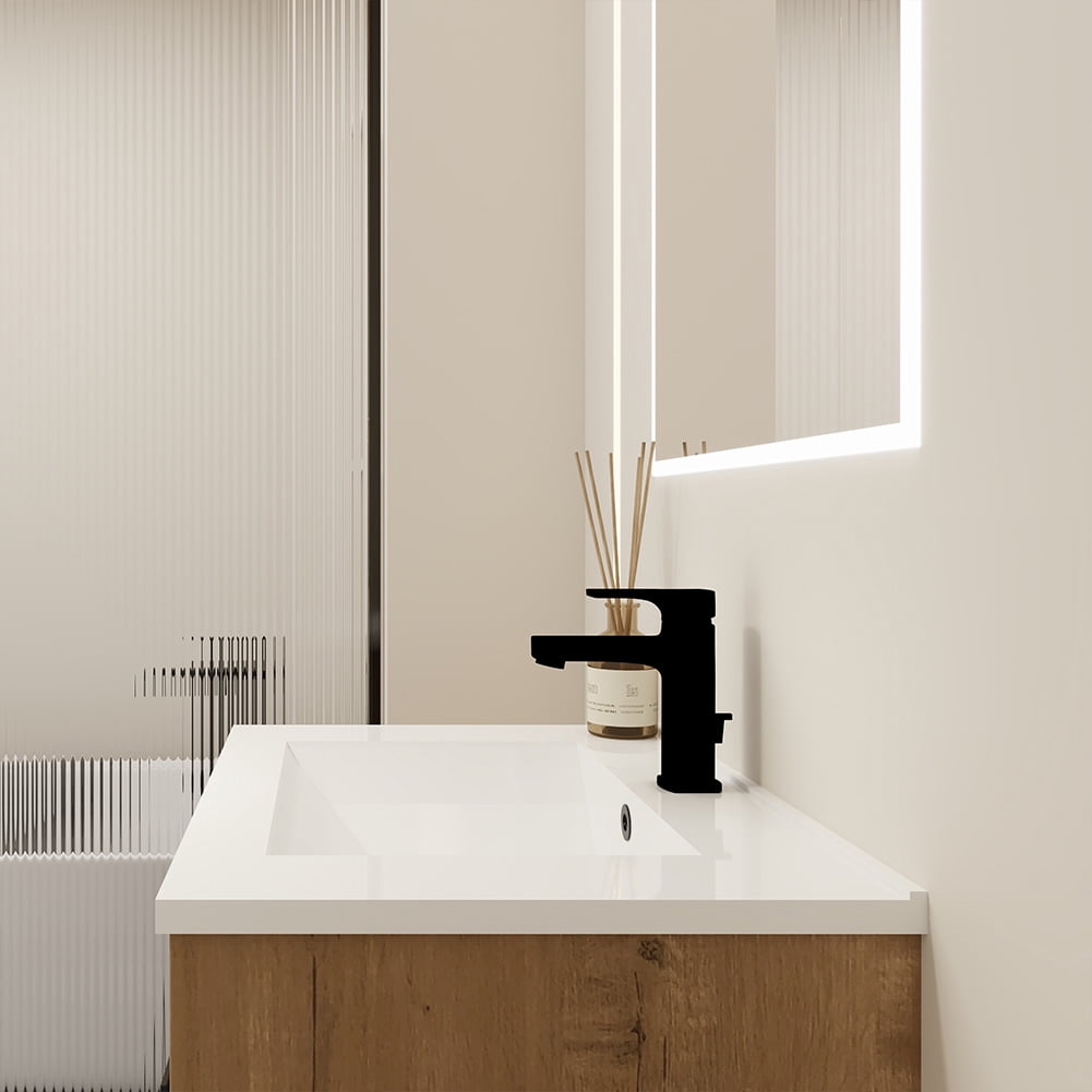 24" Bathroom Vanity with Sink Combo Bathroom Vanity Ceramic Single Basin Set with Doors Adjustable Shelves for Bathroom, Oak 24"