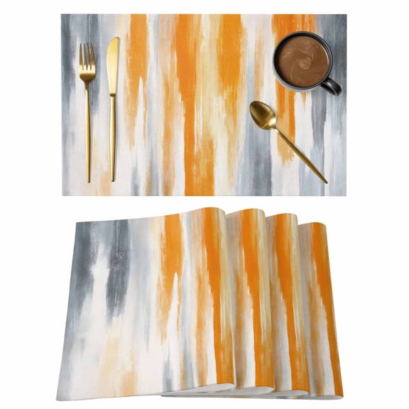 Abstract Grey Placemats Set of 2 Orange Mottled Gradient Texture Farmhouse Heat Insulation Washable Place Mats, Non-Slip Table Mats for Dining Table Party Kitchen Decor, 13x19 Inch