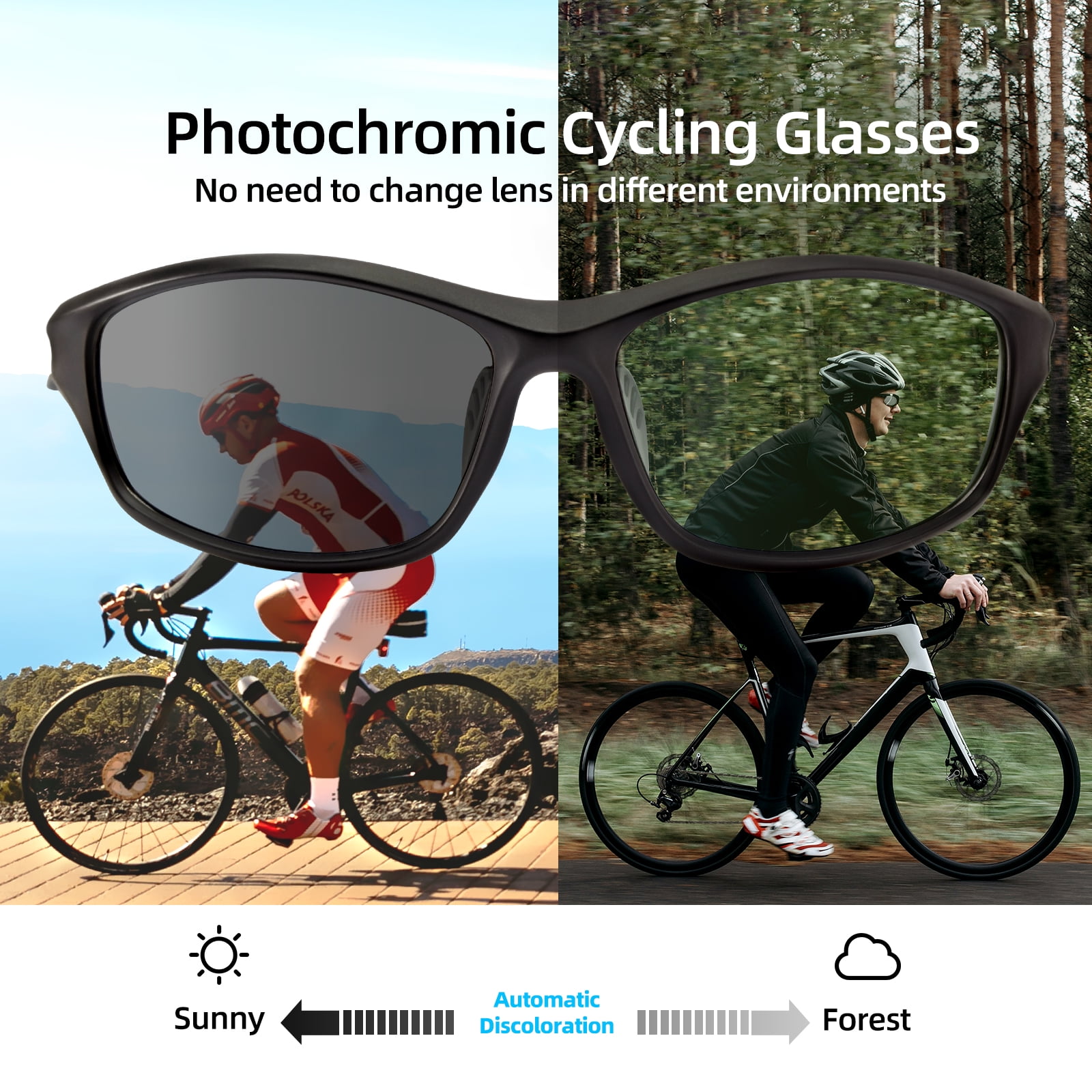 Bloomoak Photochromic Sports Unisex Sunglasses Unisex, Black