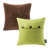 Phantoscope Decorative Throw Pillow Set, Soft Corduroy Striped Velvet & Triple Buttons Cotton Blend Series Bundle, for Sofa Couch Bedroom, Brown & Yellow Green, 18" x 18"