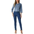 thumbnail image 2 of INSPIRE CHIC Denim Crop Jacket for Women’s Round Neck 3/4 Sleeves Frayed Casual Jean Jacket, 2 of 5