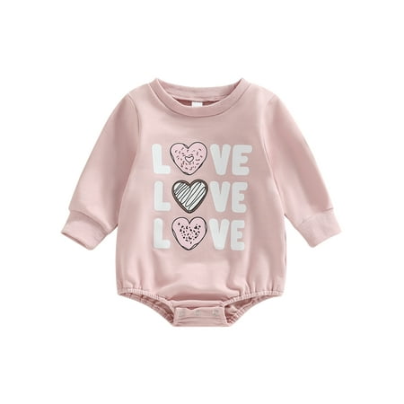 

Sedceaty Baby Girls Spring Autumn Casual Romper Pink Long Sleeve O Neck Letter Heart Print Playsuit
