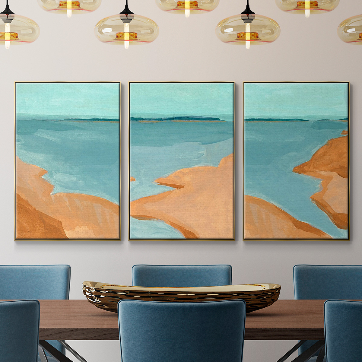 Out on the Sandbar I - Framed Premium Gallery Wrapped Canvas L Frame 3 Piece Set - Ready to Hang