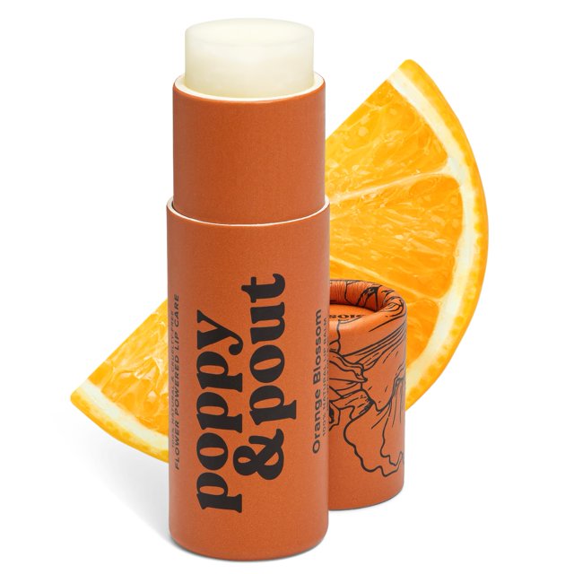 Bálsamo labial gigante Poppy & Pout Orange Bloom | Todos los bálsamos labiales y humectantes naturales | Hidrata con cera de abejas, vitamina E, aceite de coco orgánico | Libre de crueldad | Bálsamo L