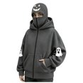 thumbnail image 6 of felwors Women's Long Sleeve Halloween Zip-Up Hoodie with Face Mask Oversized Graphic Sweatshirt for Fall Festive Dark Gray for Size XL, 6 of 6