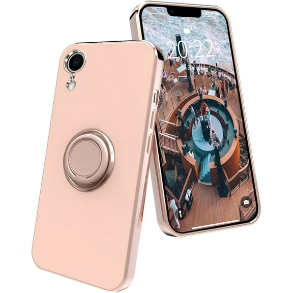 case for iPhone XR Case with Ring Holder Magnetic Kickstand Soft TPU Non-Slip Matte Back Cover Microfiber Lining Anti-Scratch Shockproof Full-Body Protective Case for iPhone XR(Pink)