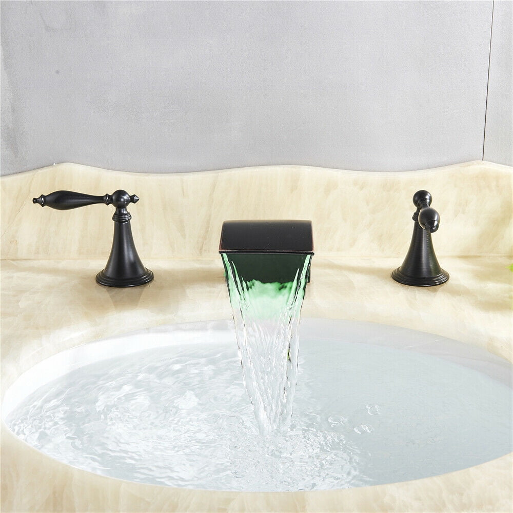 Senlesen LED Bathroom Basin Sink Faucet Matte Black Waterfall Basin Mixer Tap