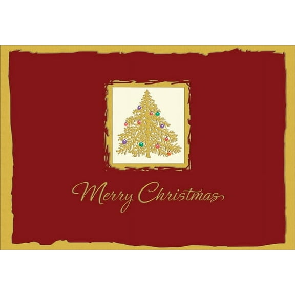 Designer Greetings Gold Tree on Deep Red Box of 18 Christmas Cards
