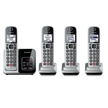Panasonic Cordless Phone with Digital Answering Machine, Advanced Call Block, 4 Handsets- KX-TG3824S