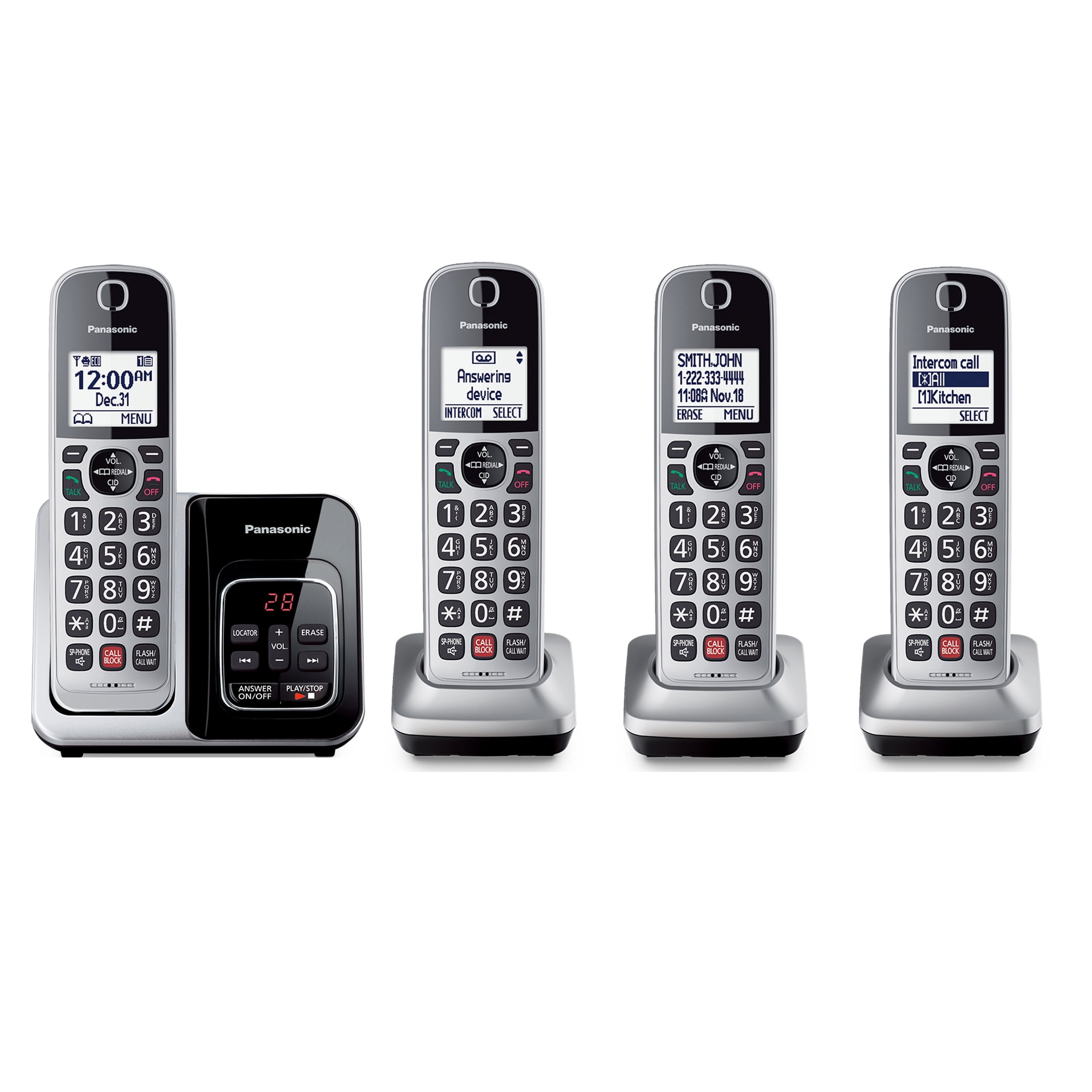 Panasonic Cordless Phone with Digital Answering, Call Block & 4 Handsets KX-TG3824S
