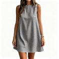 thumbnail image 6 of VBVC Women's Gingham Sleeveless Shift Mini Dress,Ladies Crew Neck A-Line Tunic Dress,Casual Summer Plaid Sundress For Women,Black,S-2XL, 6 of 8