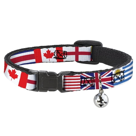Buckle-Down Cat Collar, Breakaway Collar with Bell, Soccer Fan World Cup Team Country Flags, 8.5 to 12 Inches 0.5 Inch Wide