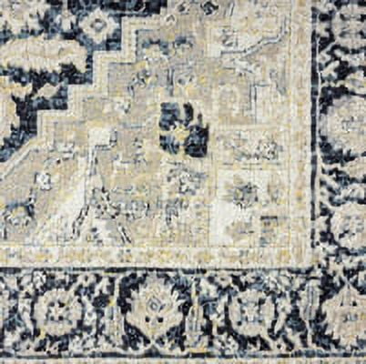 Everwash Treasure Rubia Traditional Medallion Machine Washable Indoor Area Rug, Ivory/Navy Blue, 6'6"x9'2"