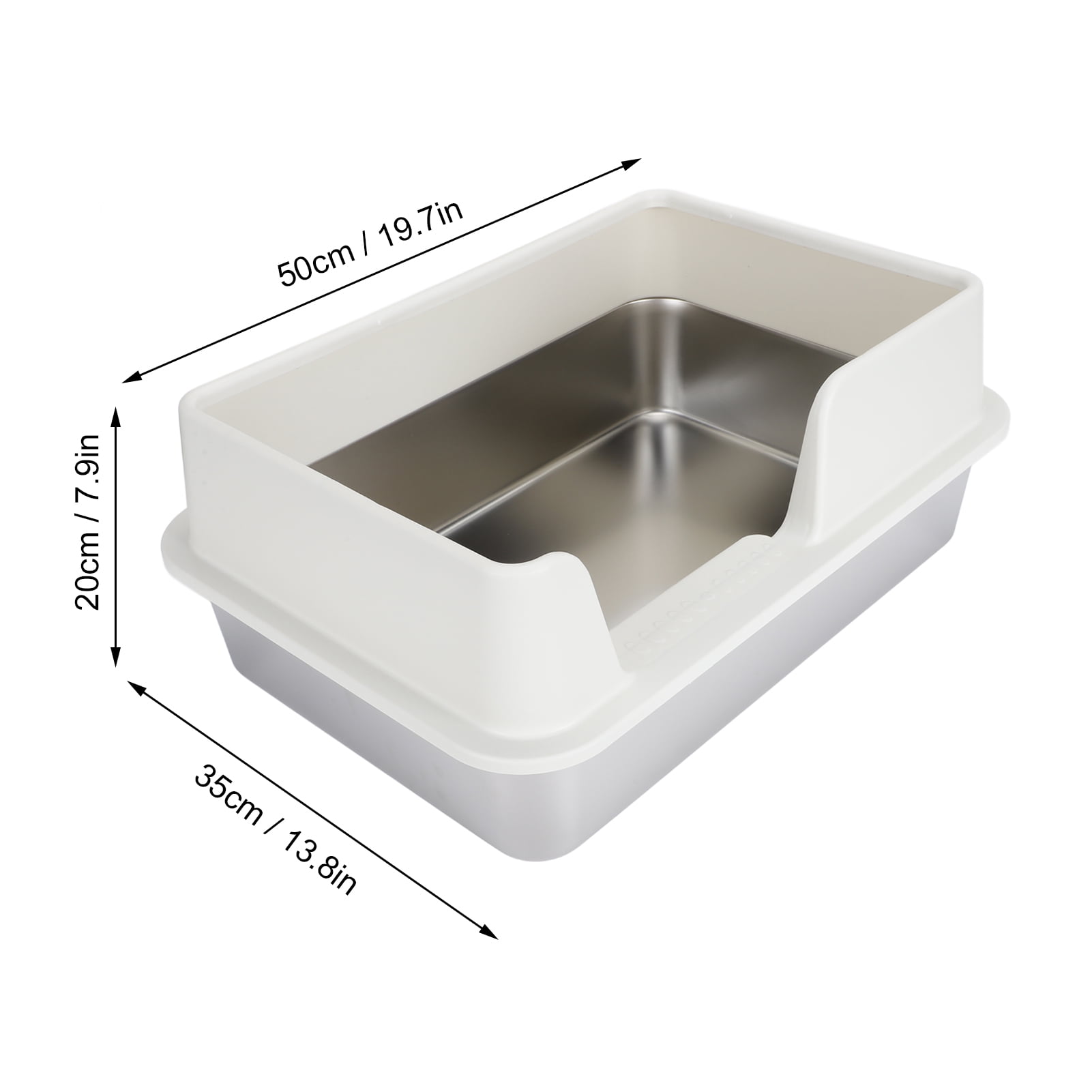 BOKYAN Stainless Steel Cat Litter Box Enclosed High Sided Anti Splashing Pet Pan, Easy to Clean Rectangle Toilet for Small Medium Cats, 20.47 inches / 52 cm Length, White