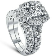 Pompeii 5Ct Cushion Halo Split Ring Diamond Engagement Set in White Yellow Rose Gold