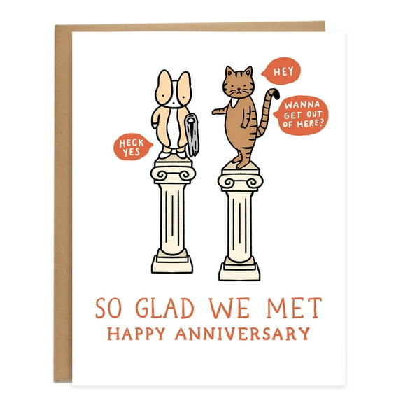 So Glad We Met Anniversary Card – Cute Humor Design with Cat and Dog – Blank Inside, Envelope Included – Perfect for Couples, Spouses, or Loved Ones
