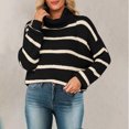 thumbnail image 2 of Women's Casual Long Sleeve Turtleneck Sweater Striped Knit Pullover Loose Comfortable Winter Top, 2 of 2