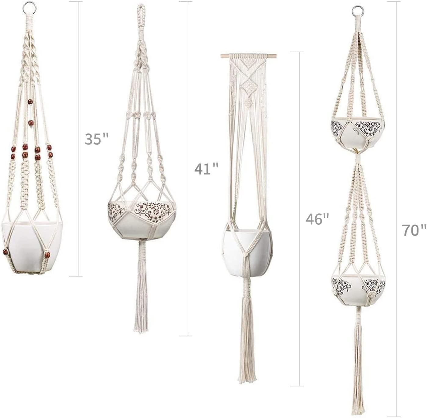 4PCS Macrame Plant Hangers, Indoor Hanging Planter Basket, Wall Decorative Flower Pot Holder with 4 Hooks for Indoor Outdoor Home Decor Gift Box