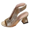 thumbnail image 6 of Rokment High Heels Dressy Sandals for Women Ladies Elegant Glitter Metallic Leather Triangle Chunky Heeled Slingback Pumps Summer Shoes Gold Size 8.5, 6 of 7