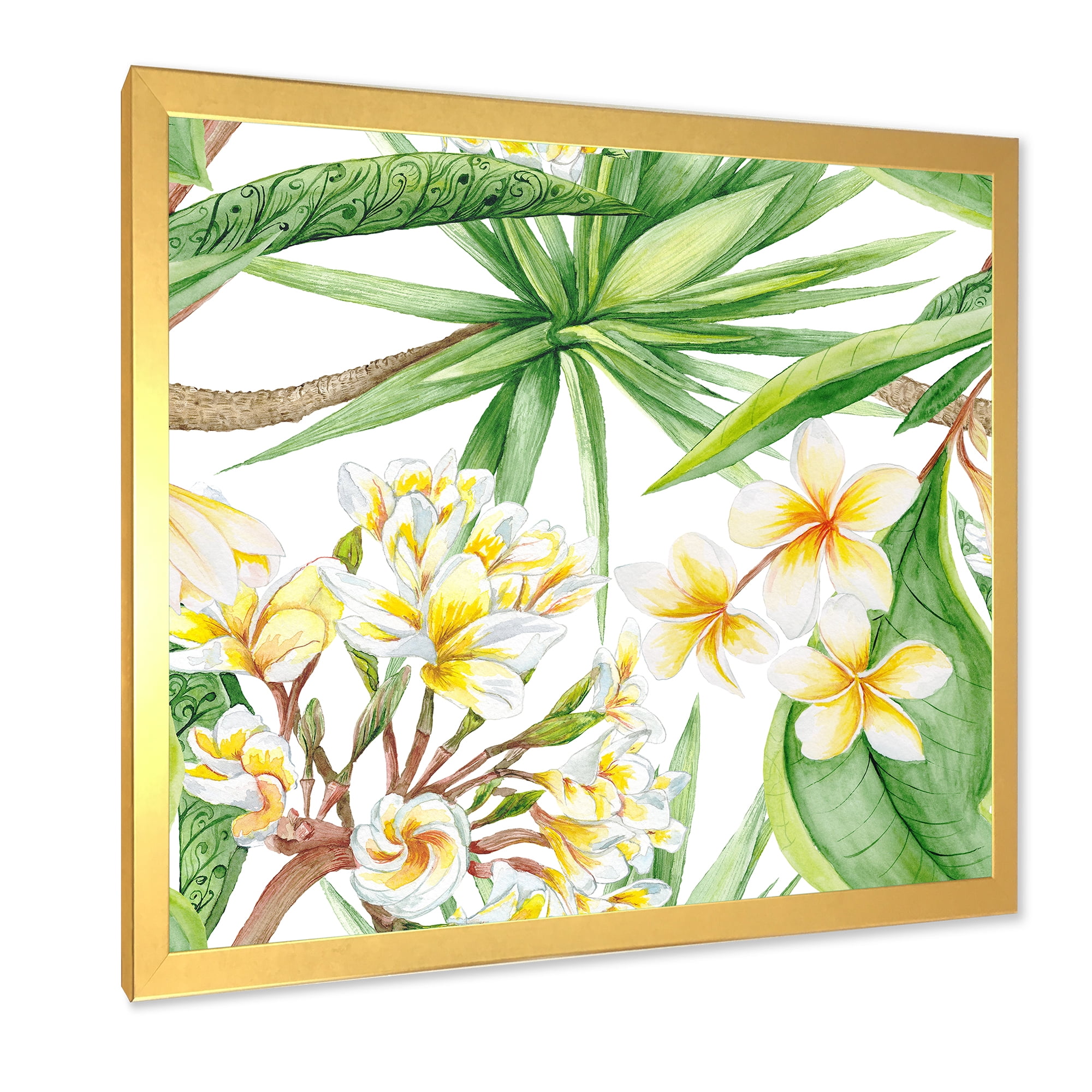 Designart 'Yellow Flowers and Tropical Foliage I' Modern Framed Art Print