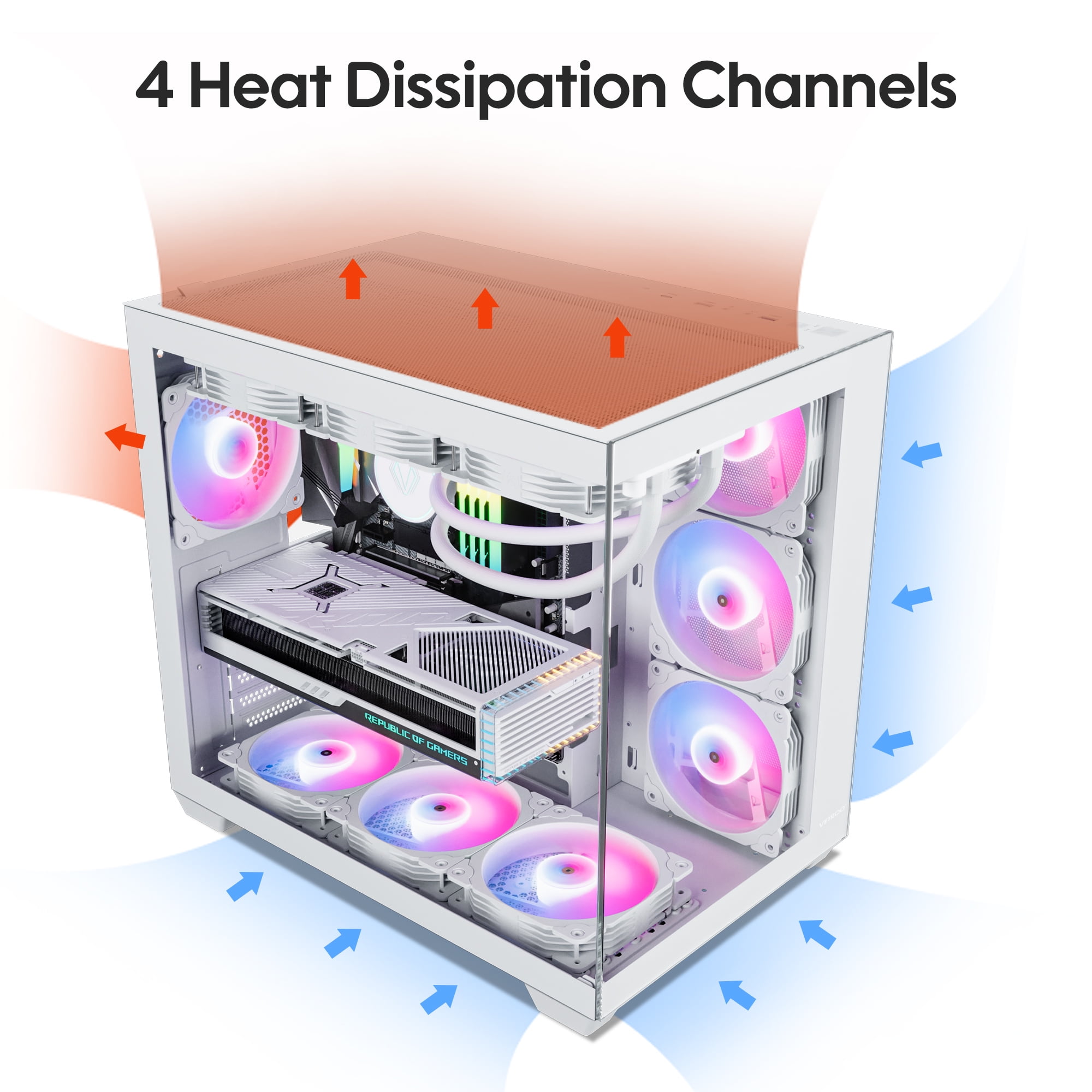 Vetroo AL900 ATX Computer PC Case 270° Full View Tempered Glass, Pre-Installed ARGB & PWM FDB Fan in Rear, Support up to 360mm Radiator and 10 Fans, Type-C Ready, Support for 40 Series GPUs - White