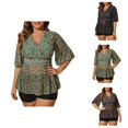 thumbnail image 1 of Womens Swimsuits Tankini Plus Size Modest Short Sleeve V Neck Floral Swim Dress with Bottom Swimming Suits for Women 2 Pieces, 1 of 4