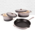 thumbnail image 2 of BergHOFF Neo 5pc Cast Iron Dutch Oven Set with 10" Fry Pan, 3qt. & 5qt., Oyster, 2 of 9