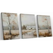 Hieng Rustic Autumn Landscape Triptych Canvas Art for Home Decor Ideal Fall Wall Art for Seasonal Gifting and Cozy Cottage Aesthetic