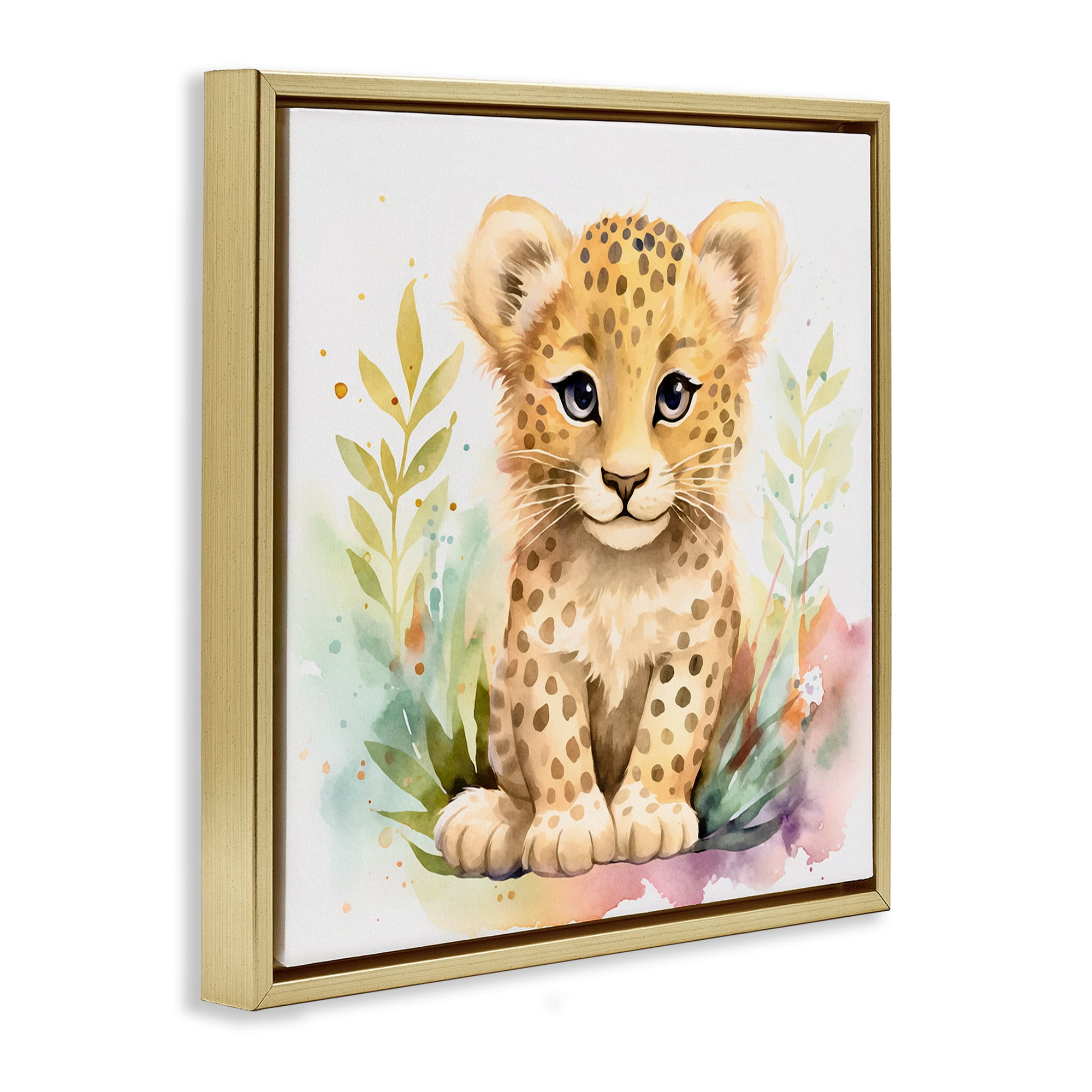 Stupell Industries Baby Cheetah Cub Animals Painting Gold Floater Framed Canvas Art Print Wall Art, 18 x 18