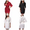 thumbnail image 4 of Women Robe Lace Stitching Half Sleeve Pajamas Solid Color Lace Stitching Sleepwear,S-XXL, 4 of 4