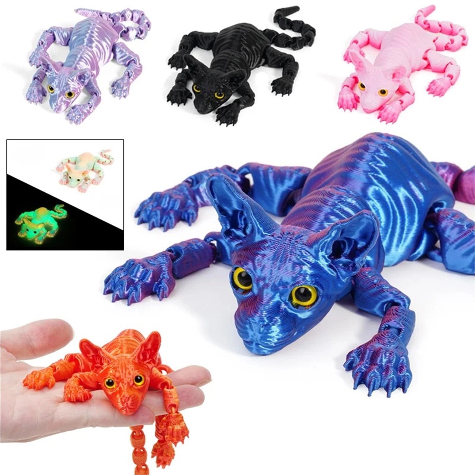 1pc 3D Printed Sphynx Cat Animals Realistic Hairless Figurine Articulated Cat Fidget For Cat Lovers Collector Home Decor