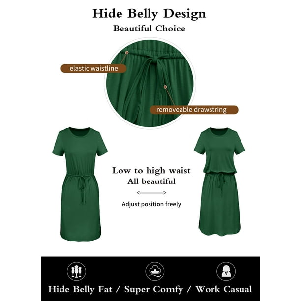 Vestido casual Simier Fariry Summer Manga Corta Verde Militar